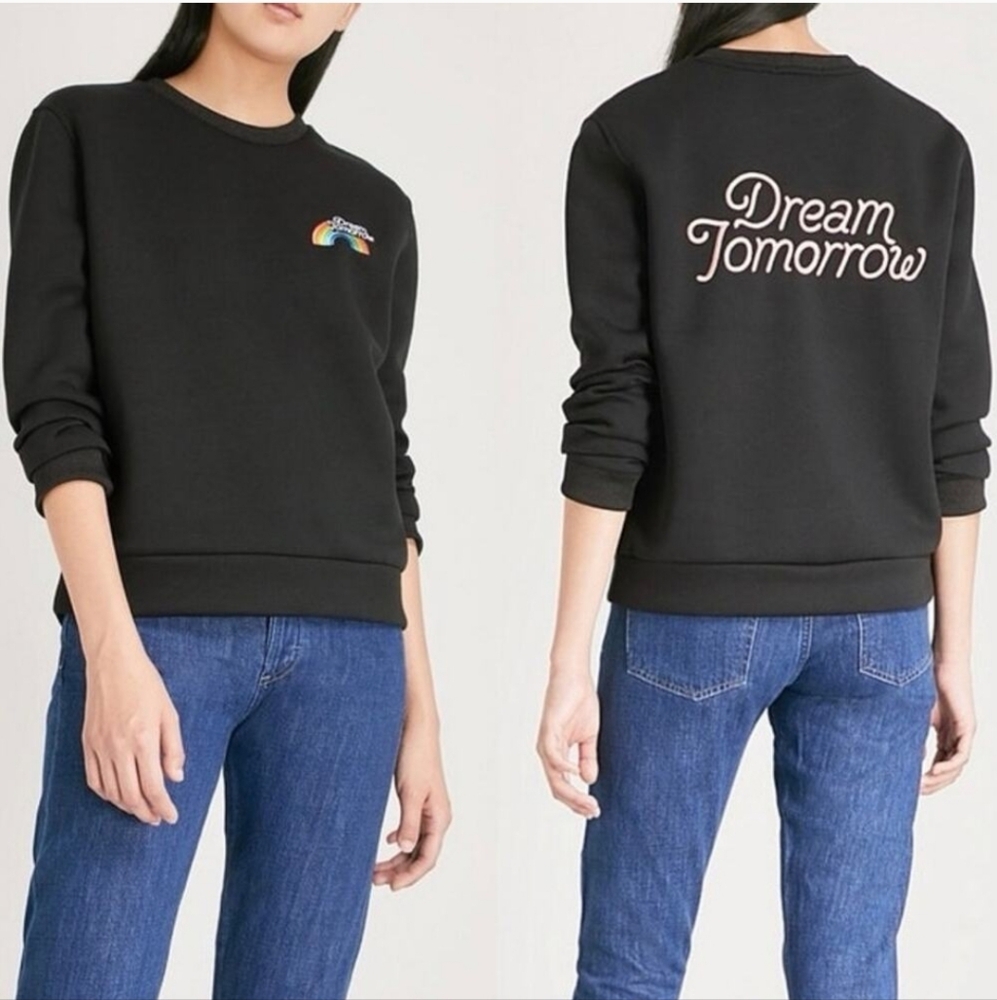 Maje 'Dream Tomorrow' Rainbow Embroidery Black Pullover Soft Sweatshirt Size S
